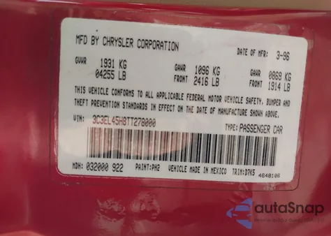 1996 Chrysler Sebring Jx from USA, damaged, VIN 3C3EL45H8TT278000